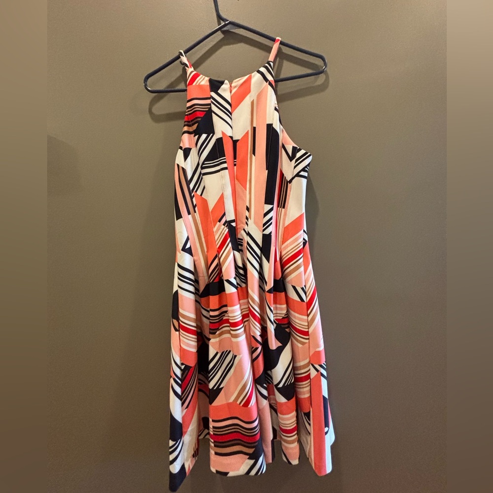 Vince Camuto Multicolor Abstract Geometric Mini Fit and Flare Dress with Pockets